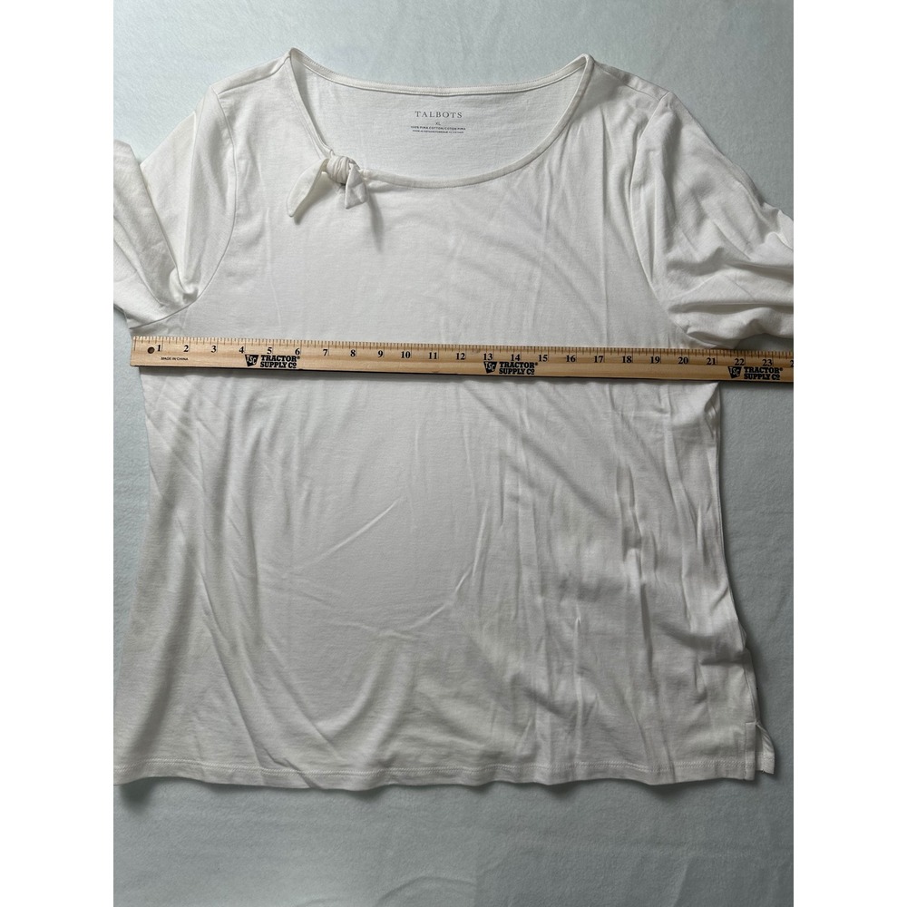 Talbots Women's XL White Pima Cotton Top Tie Neck Short Sleeve Tee - Picture 4 of 4